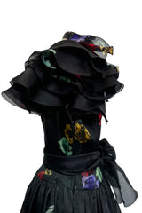 Spring 1981 Unlabeled Christian Dior Floral Print Silk Organza Dress w Ruffled Shoulders