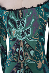 Fabulous Fall 2011 Emilio Pucci by Peter Dundas Runway Look 3 Green Print Corset Front Dress