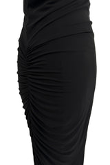 Minimlist Fall 2001 Gucci by Tom Ford Black Stretch Jersey Dress w Draped Neckline & Gathered Sides