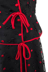 Fantastic 1970s Stavropoulos Wrap Skirt and Top Set w Embroidered Red Dots & Metallic Thread Pattern