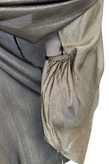 Rare Halston 1976 Couture One Shoulder Gold Metallic Lame Sarong Dress