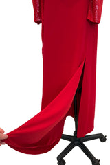 Stunning Fall 1998-99 Giorgio Armani Red Beaded & Sequin Long Skirt & Wrap Top Dress Set