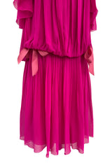 Prettiest circa Spring 1978 Christian Dior by Marc Bohan Pink Silk Chiffon Dress w Ribbon Detailing