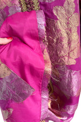 Stunning 1970s Jean Louis Metallic Pink Gold & Silver Caftan Dress w Gold & Pink Braiding