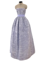 Elegant Late 1950s Sybil Connolly Couture Pale Lavender Pleated Linen Strapless Dress w Shawl