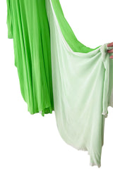 Gorgeous 1970s George Stavroploulos Couture Green Silk Chiffon Caftan Dress