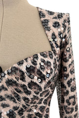 Sexiest Fall 1995 Loris Azzaro Couture Sequin Covered Leopard Print Dress w Open Cut Outs
