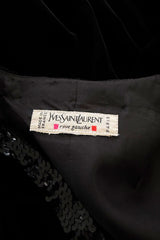 Fall 1998 Yves Saint Laurent Runway Black Velvet Dress w Elaborate Black Sequin Detailing