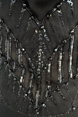 Gorgeous Fall 2003 Valentino Densely Beaded Bias Cut Black Silk Chiffon Dress