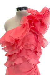 Prettiest Spring 2011 Valentino by Pierpaolo Piccioli & Maria Grazia Chiuri Pastel Coral Ruffled One Shoulder Silk Chiffon Dress