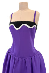 Spring 1980 Yves Saint Laurent & Ad Campaign Runway Purple Dress & Jacket Set w B&W Detailing