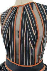 Amazing 2010s Fendi by Karl Lagerfeld Striped Cotton Dress w Transparent Net Panels