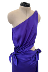 Outstanding 1990s Guy Laroche Haute Couture Open Waist Purple One Shoulder Silk Dress