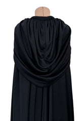 Dramatic Fall 1971 Loris Azzaro Black Jersey Full Length Cape w Hood