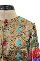 Exceptional Early 1970s Thea Porter Book Documented Faye Dress in Ikat SIlk Chiffon & Brocade