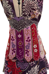 Prettiest Fall 2006 Original Mr. Valentino Purple Print Ruffled Skirt & Plunging Halter Top Dress Set