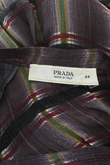 Prettiest Spring 2004 Prada Runway Look 31 Feather Light Grey & Green Silk Chiffon Plaid Dress