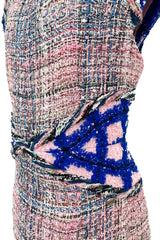 Incredible Spring 2018 Chanel by Karl Lagerfeld Runway Look 8 Pink & Blue Metallic Boucle Dress