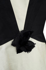 Fall 1995 Thierry Mugler Couture Runway Sculpted Body Shape Black Silk w Ivory Inset Dress