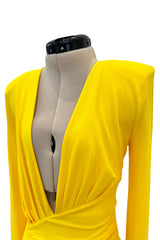 Gorgeous Spring 2020 Alexandre Vauthier Yellow Silk Jersey Dress w Plunge & High Front Slit