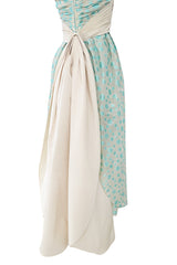 Dreamy Late 1960s Andre Laug Roma Alta Moda Couture Pale Turquoise Applied Dot Strapless Dress