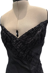 Outstanding 2000s Richard Tyler Black Silk Dress w Gathered Inserts & Scooped Open Back