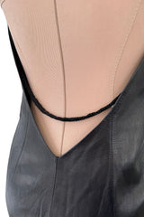 Exceptional Fall 2000 Richard Tyler Couture Plunging Front & Open Back Sculpted Black Ultrasoft Leather Dress