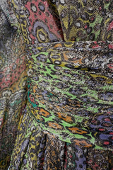 Gorgeous 1960s Unlabeled Gold Lurex Metallic Dress w Floral Print & Full Sleeves