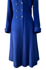 Extraordinary Fall 1952 Lanvin by Castillo Haute Couture Brilliant Blue Alpaca Coat w Button Front