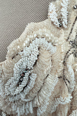 Amazing 1950s Mde. Etoile Ivory Silk Heavily Hand Beaded Demi Couture Dress w Scoop Back