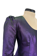 Fall 1987 Ady Couture Lausanne for Givenchy Iridescent Purple Metallic Dress w Velvet Bow