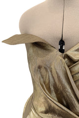Fabulous c.1986 Thierry Mugler Strapless Metallic Gold Lurex Mini Dress w Buckle Detail