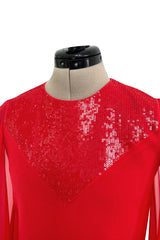 Dreamy Resort 2019 Givenchy by Clare Waight Keller Red Silk Dress w Sequins & Floor Length Sleeves