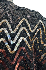 Extraordinary 1970s Donald Brooks Metallic Copper, Gold & Black Sequin & Lame Knit Dress