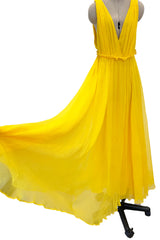 Resort 2018 Christian Dior by Maria Grazia Chiuri Runway Look 47 Plunge Yellow Silk Chiffon Dress Size 42