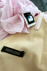 2005 Roberto Cavalli Pale Pink Silk Jersey Plunge Dress w Trained Back