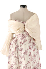 Prettiest 2000s Christian Lacroix Embroidered Net Strapless Dress w Dramatic Sleeved Bolero