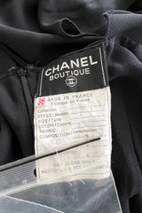 Fall 1993 Chanel by Karl Lagerfeld Black Silk Chiffon Dress w Flutter Sleeves & Low Open Back