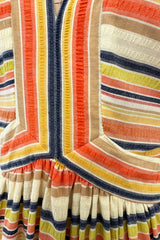 Prettiest 1970s Victor Costa Striped Waffle Weave Cotton Dress w Citrus Coloured Stripes & Full Skirt