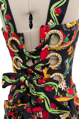 Spring 1992 Christian Lacroix Runway & Ad Campaign Printed Mini Dress w Lace Up Back & Full Skirt