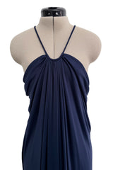 1976 Yuki by Gnyuki Torimaru Deep Blue Jersey Draped Halter Dress w its Matching Jersey Jacket