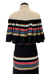 Spring 1977 Christian Dior by Marc Bohan Black Cotton Jersey Striped Off Shoulder Ruffled Dress