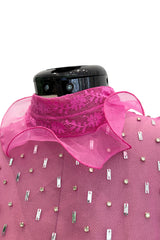 Spring 2018 Valentino by Pierpaolo Piccioli Pink Silk Organza Dress w Rhinestones & Metallic Silver Appliques