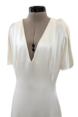 Minimalist 2011 Alexander McQueen Bias Cut Liquid Silk Satin Ivory Dress w Amazing Sleeves