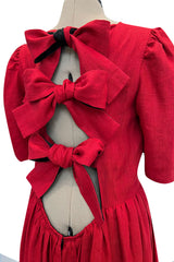 Numbered Spring 1984 Lanvin by Jules-Francois Crahay Runway Red Lined Dress w Open Bow Back