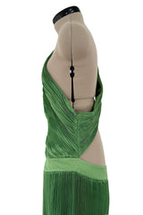 Very Rare Spring 2007 Roberto Cavalli Green Pleated Silk Chiffon Dress w Open Back & Sides