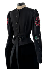 Fall 1978 Givenchy Haute Couture Original Runway Sample Black Silk & Velvet Dress w Beaded Sleeves