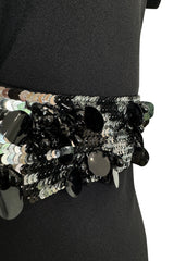 Minimalist Late 1990s Jean Louis Scherrer by Stephane Rolland Black Plunge Dress w Sequin Detailing