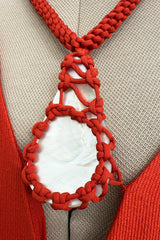 Spring 2022 Chloe by Gabriela Hearst Deep Burnt Orange Silk Caftan Dress w Hand Braided & Shell Detailing