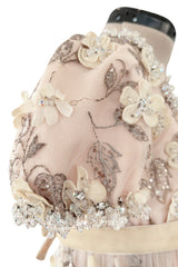 Spring 1967 George Halley Couture Pale Pink Dress w Rhinestones, Hand Emroidery & Flower Detailing